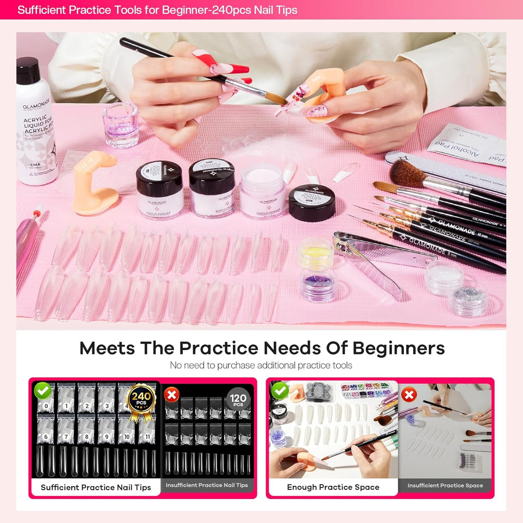 Acrylic Nail Kit for Beginners: Prep to Finish Home Practice DIY | Everything You Need for Beautiful First-Set Results, Smooth Application & Salon-Looking Nails