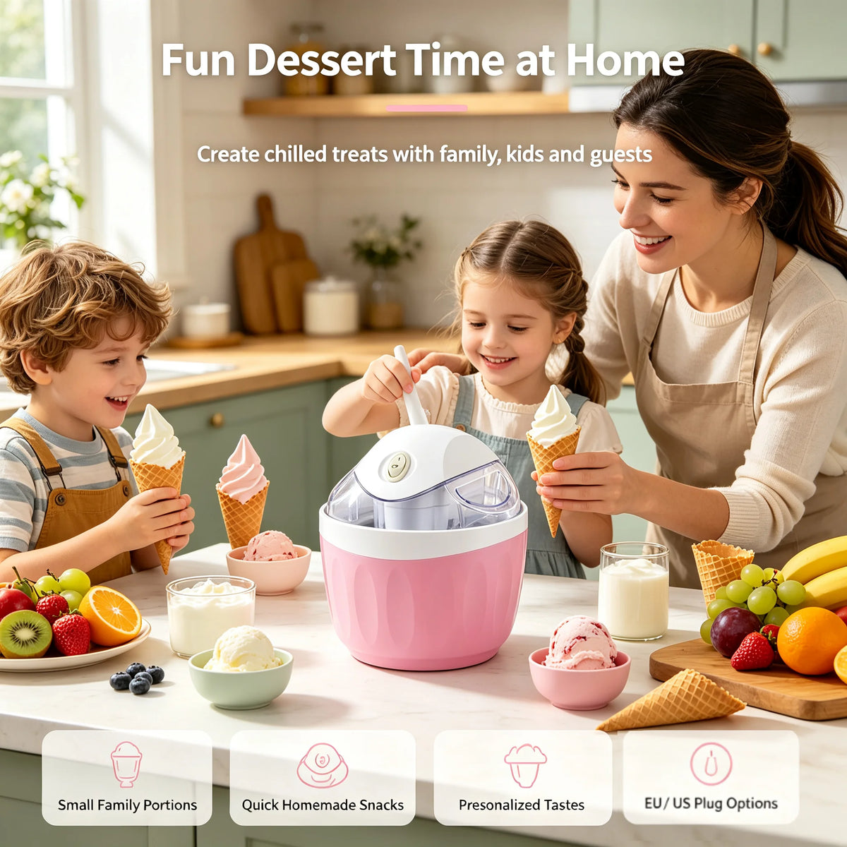 Kitchen Dessert Machine Easy to Use Ice Cream Maker Transparent Lid Countertop Freeze Treat Maker for Families Kitchen Home