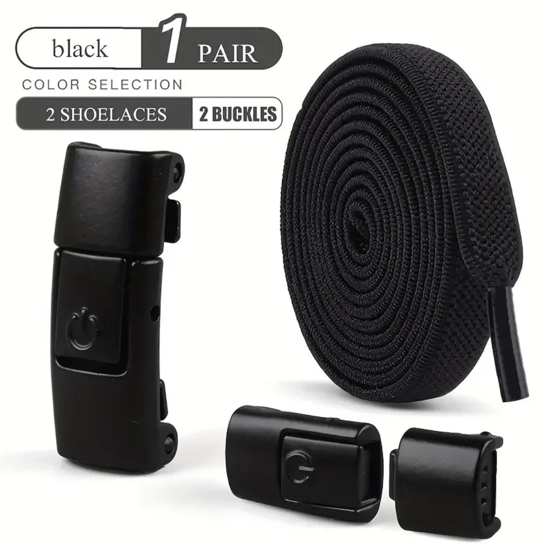 No-Tie Elastic Shoelaces with Press-Lock Buckles – 39.4 in (100 cm)