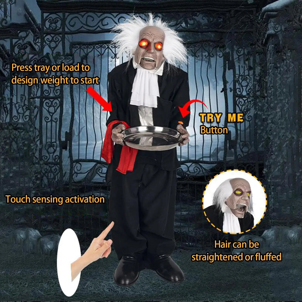 Animated Halloween Butler with Glowing Eyes