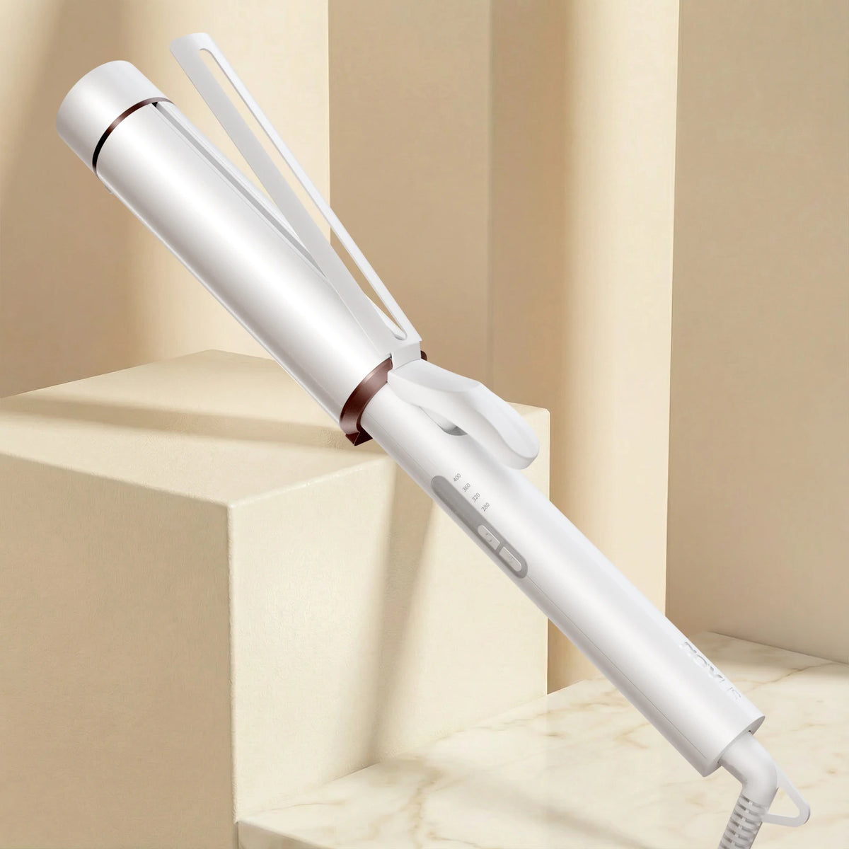 NOVUS 1.5" Extra Large Ceramic Curling Wand – 40M Negative Ions, 4 Heat Settings, Dual Voltage, for Long Hair, Includes 2 Clips & Glove