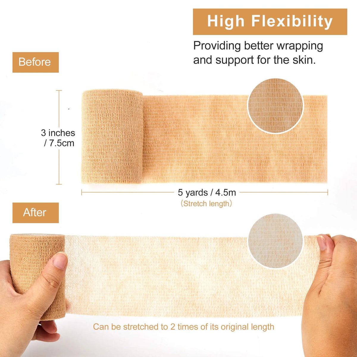 Self-Adhering Elastic Bandage Wrap – Beige, 5 yd Rolls