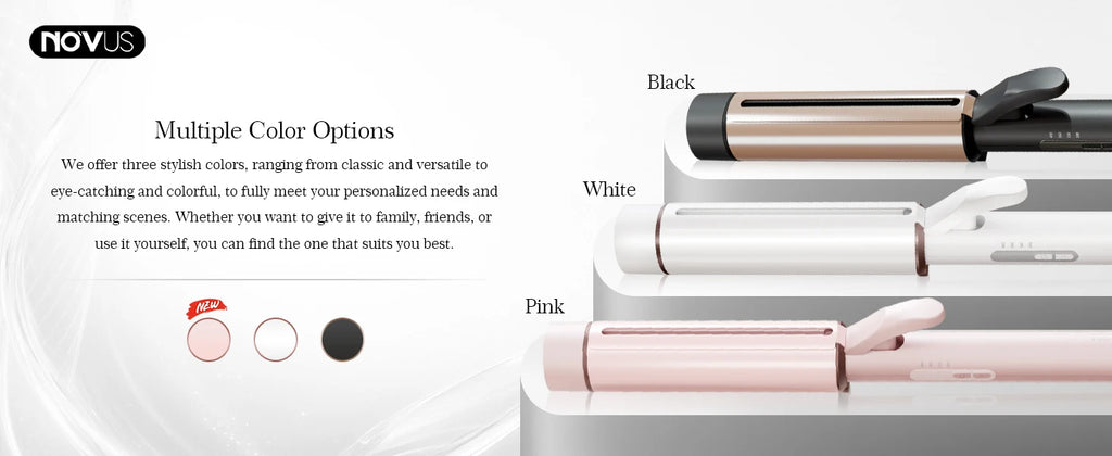 NOVUS 1.5" Extra Large Ceramic Curling Wand – 40M Negative Ions, 4 Heat Settings, Dual Voltage, for Long Hair, Includes 2 Clips & Glove