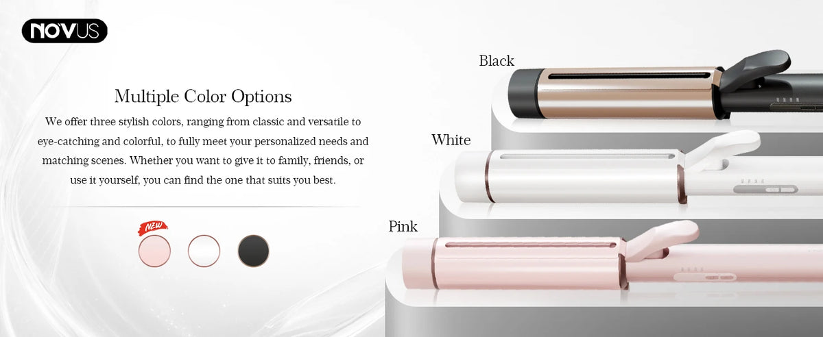 NOVUS 1.5" Extra Large Ceramic Curling Wand – 40M Negative Ions, 4 Heat Settings, Dual Voltage, for Long Hair, Includes 2 Clips & Glove