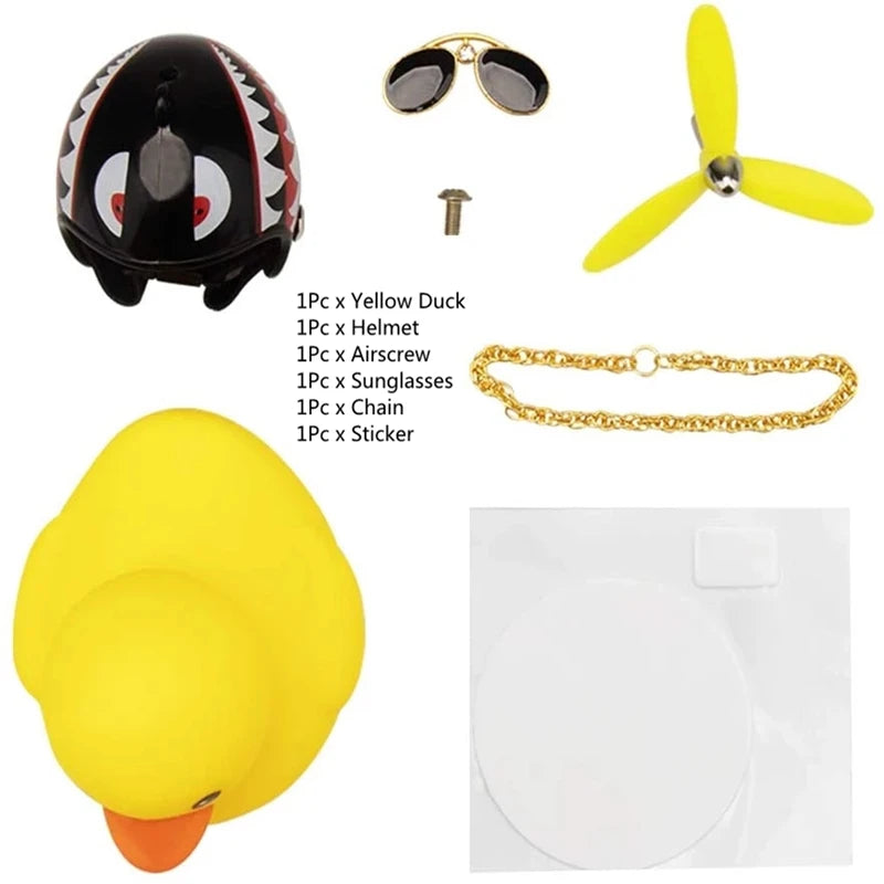 Car Duck With Helmet Broken Wind Pendant Small Yellow Duck Road Bike Motor Helmet Riding Cycling Accessories Without Lights
