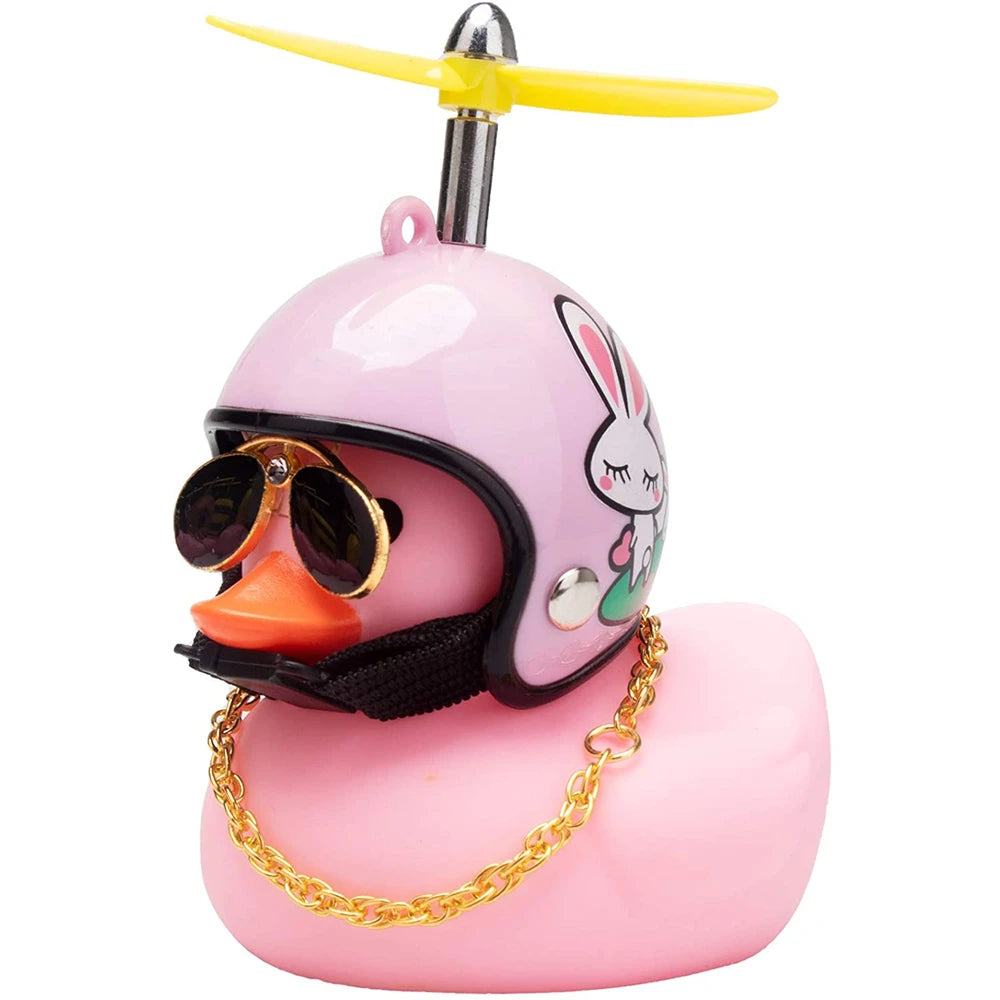 Hot Car Cute Little Pink Duck With Helmet Propeller Wind-breaking Wave-breaking Pink Bike Motorc Riding Auto Internal Decoration