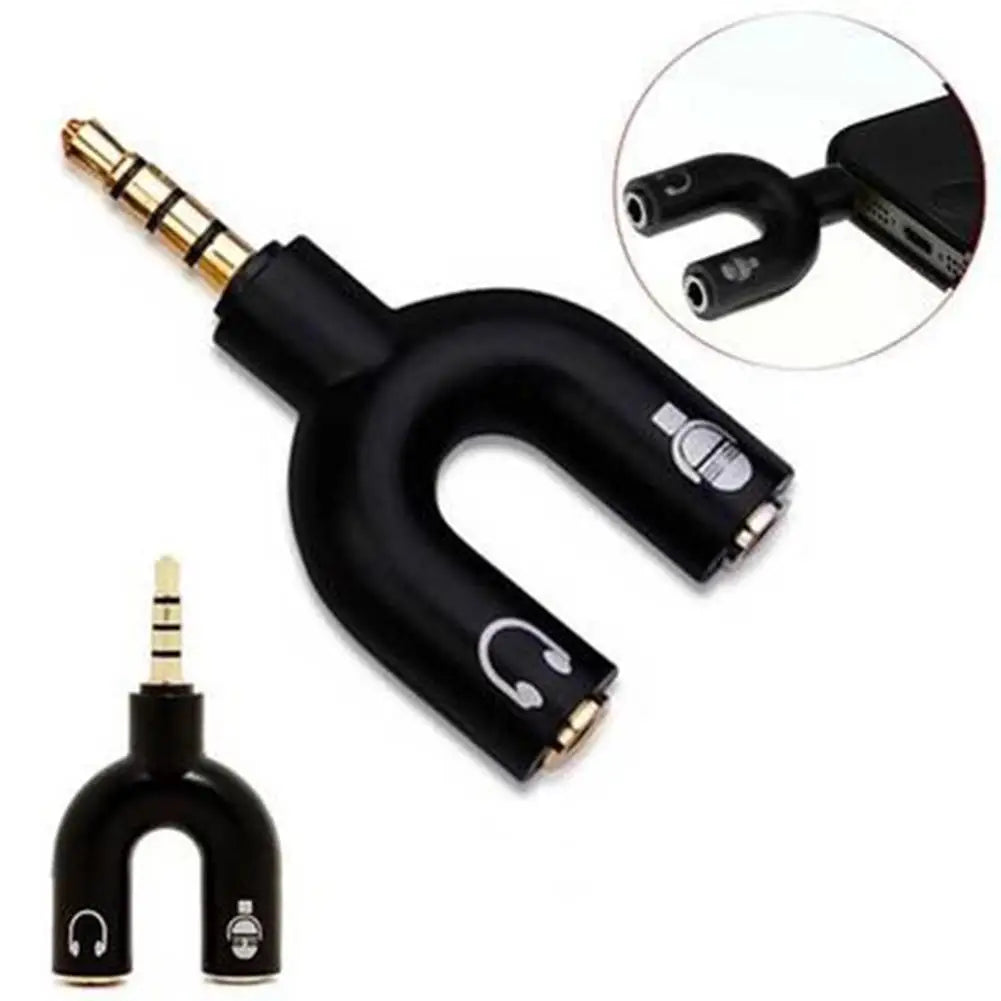 3.5mm Headphone & Microphone Splitter – U-Shaped Adapter