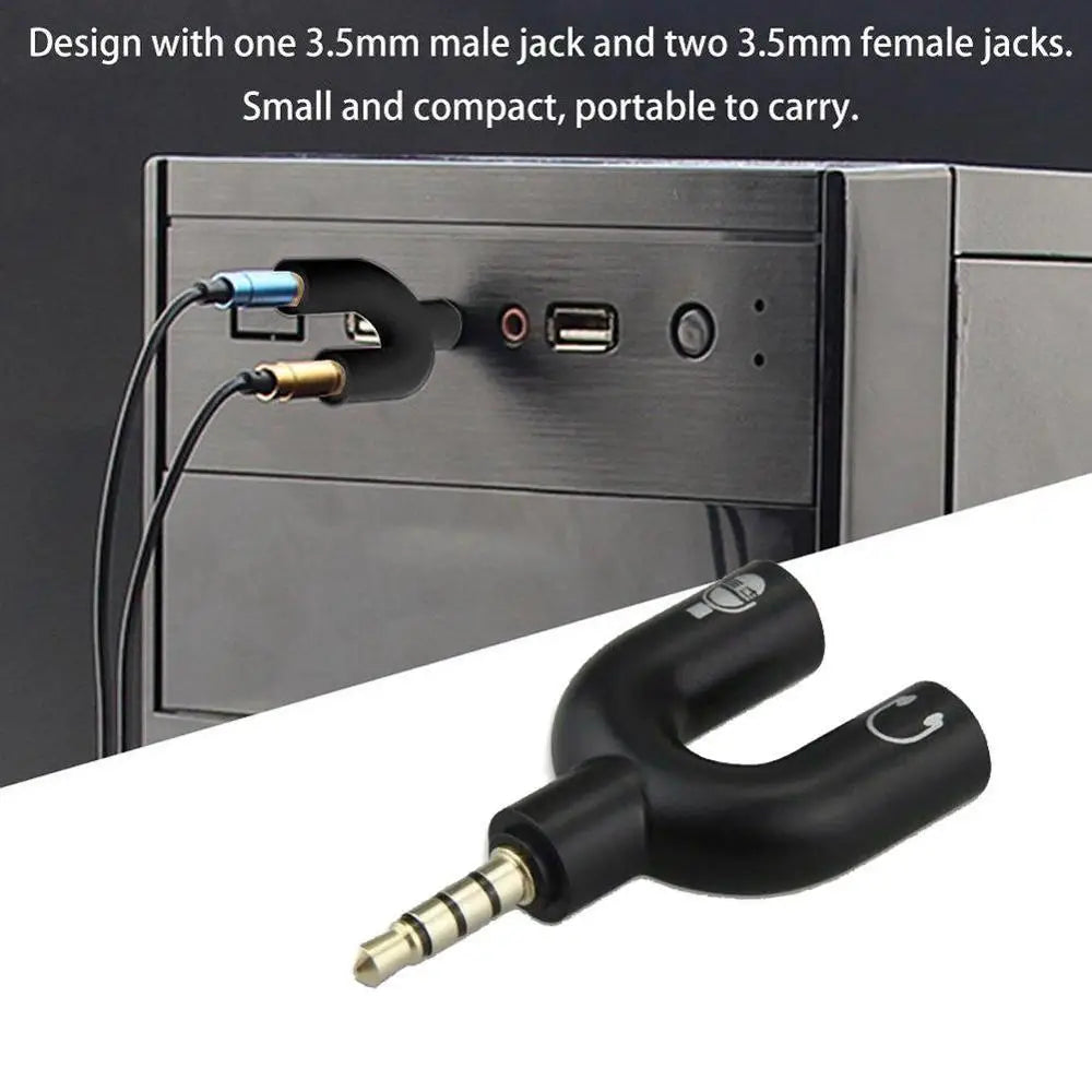 3.5mm Headphone & Microphone Splitter – U-Shaped Adapter