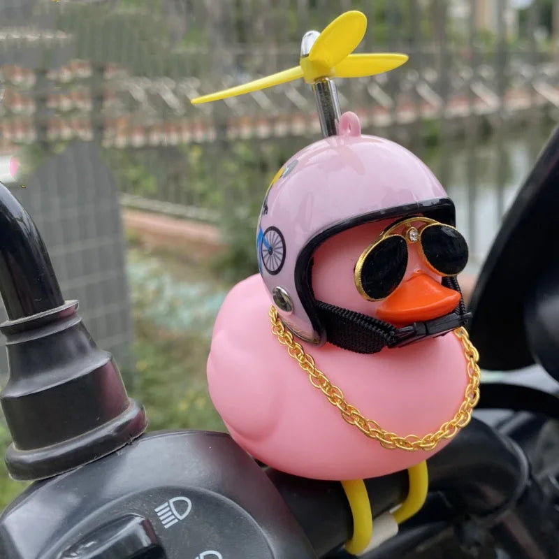 Hot Car Cute Little Pink Duck With Helmet Propeller Wind-breaking Wave-breaking Pink Bike Motorc Riding Auto Internal Decoration