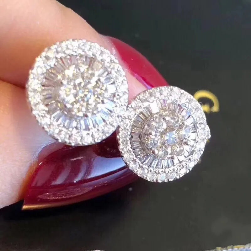 Silver-Tone Halo Cluster Stud Earrings