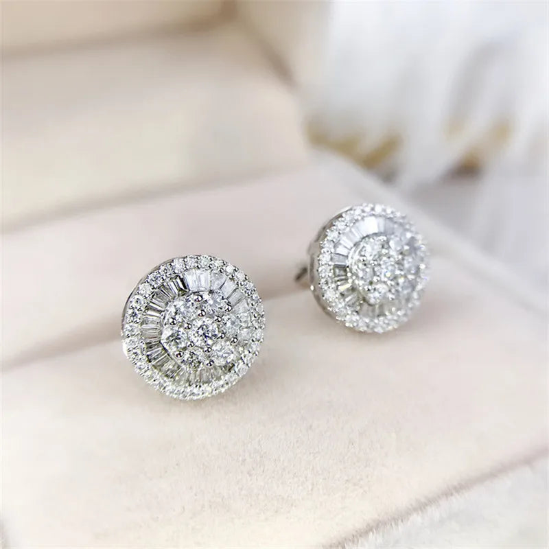 Silver-Tone Halo Cluster Stud Earrings