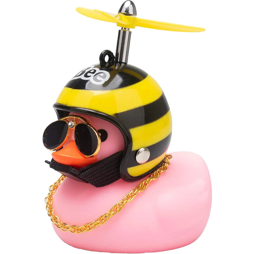 Hot Car Cute Little Pink Duck With Helmet Propeller Wind-breaking Wave-breaking Pink Bike Motorc Riding Auto Internal Decoration