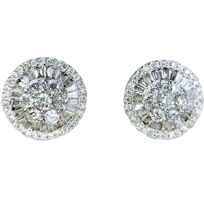 Silver-Tone Halo Cluster Stud Earrings
