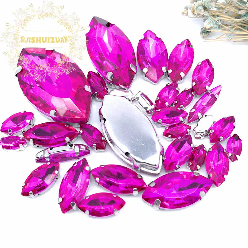 Clear Marquise Sew-On Glass Rhinestones – 30-Piece Mixed-Size Pack