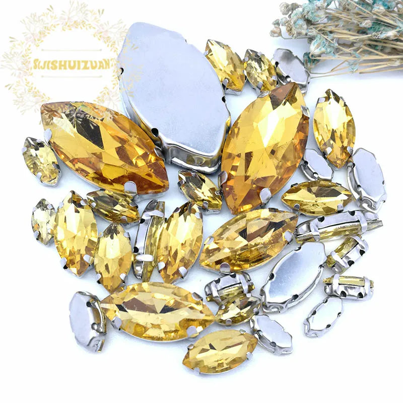 Clear Marquise Sew-On Glass Rhinestones – 30-Piece Mixed-Size Pack