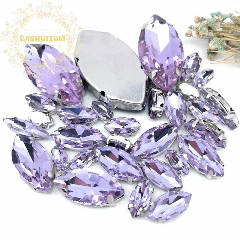 Clear Marquise Sew-On Glass Rhinestones – 30-Piece Mixed-Size Pack