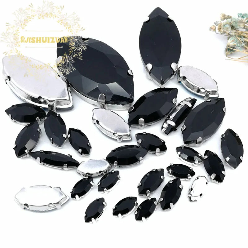Clear Marquise Sew-On Glass Rhinestones – 30-Piece Mixed-Size Pack