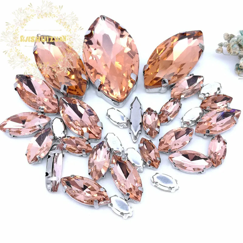 Clear Marquise Sew-On Glass Rhinestones – 30-Piece Mixed-Size Pack