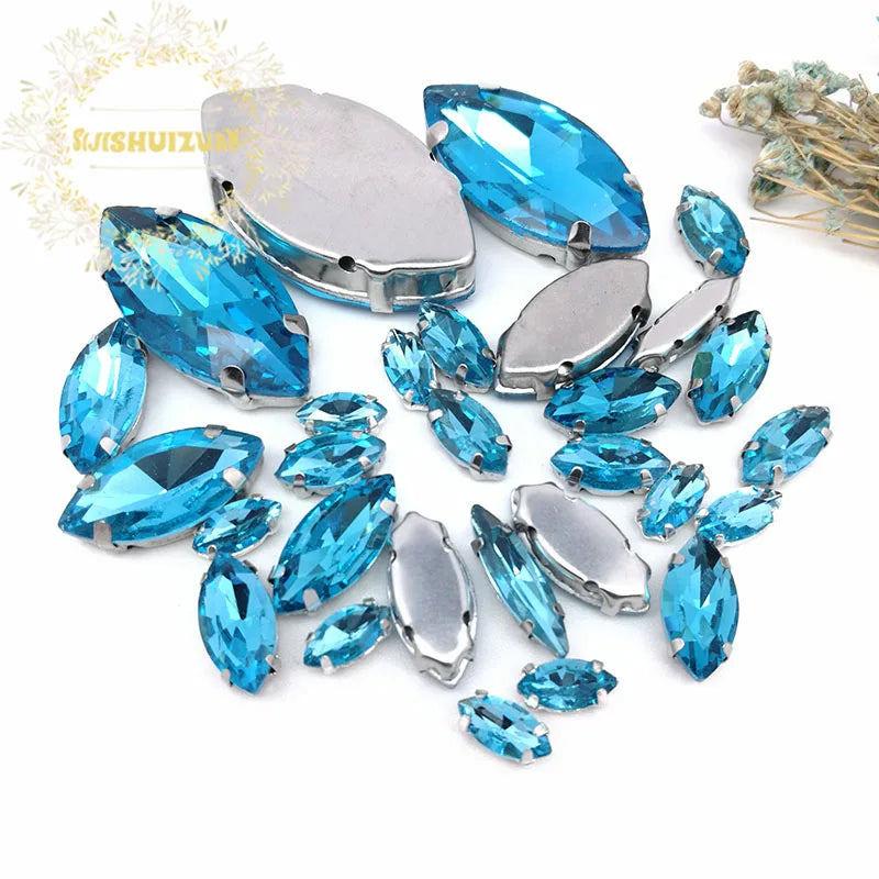 Clear Marquise Sew-On Glass Rhinestones – 30-Piece Mixed-Size Pack