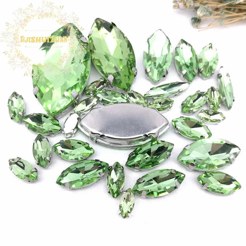 Clear Marquise Sew-On Glass Rhinestones – 30-Piece Mixed-Size Pack