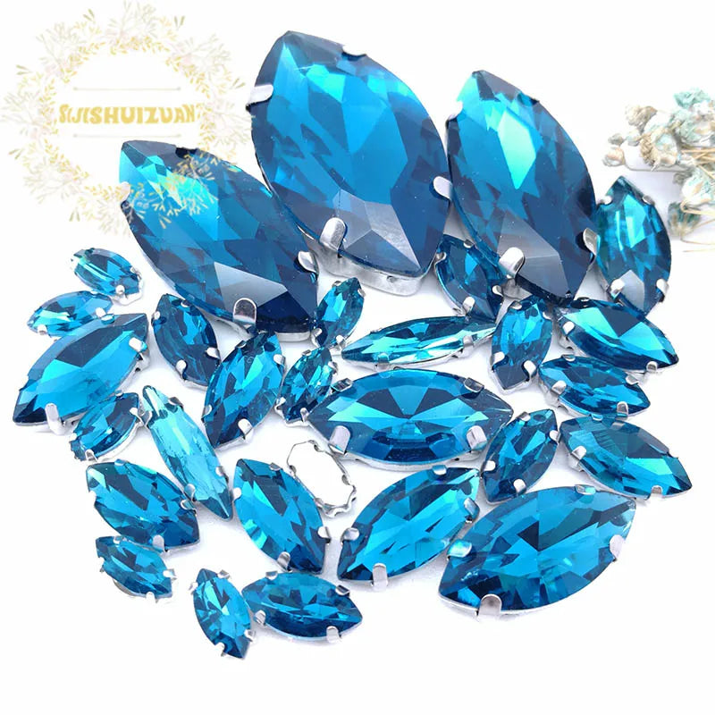 Clear Marquise Sew-On Glass Rhinestones – 30-Piece Mixed-Size Pack