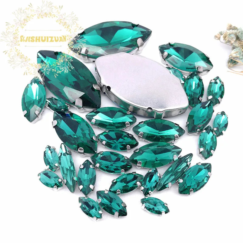 Clear Marquise Sew-On Glass Rhinestones – 30-Piece Mixed-Size Pack