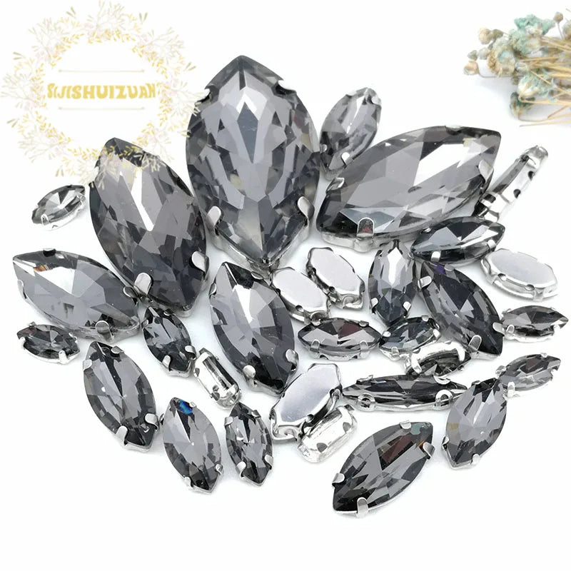 Clear Marquise Sew-On Glass Rhinestones – 30-Piece Mixed-Size Pack