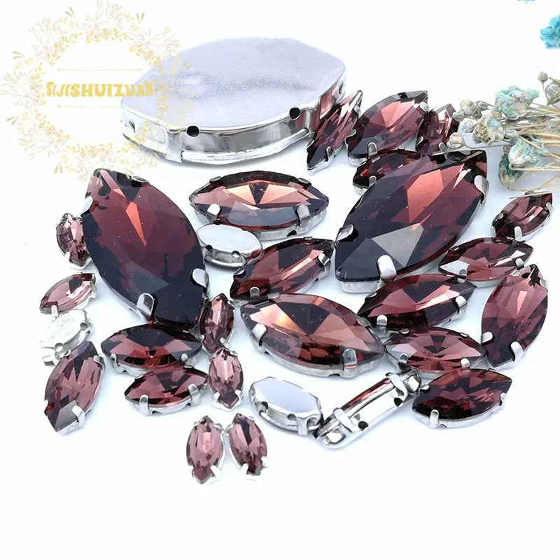 Clear Marquise Sew-On Glass Rhinestones – 30-Piece Mixed-Size Pack