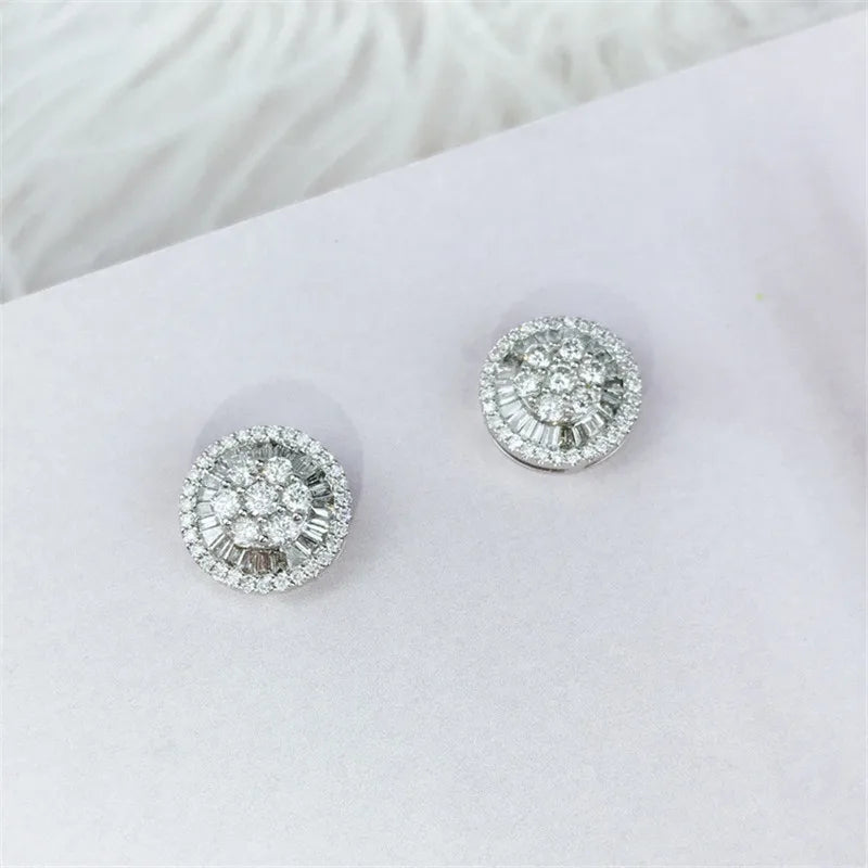 Silver-Tone Halo Cluster Stud Earrings