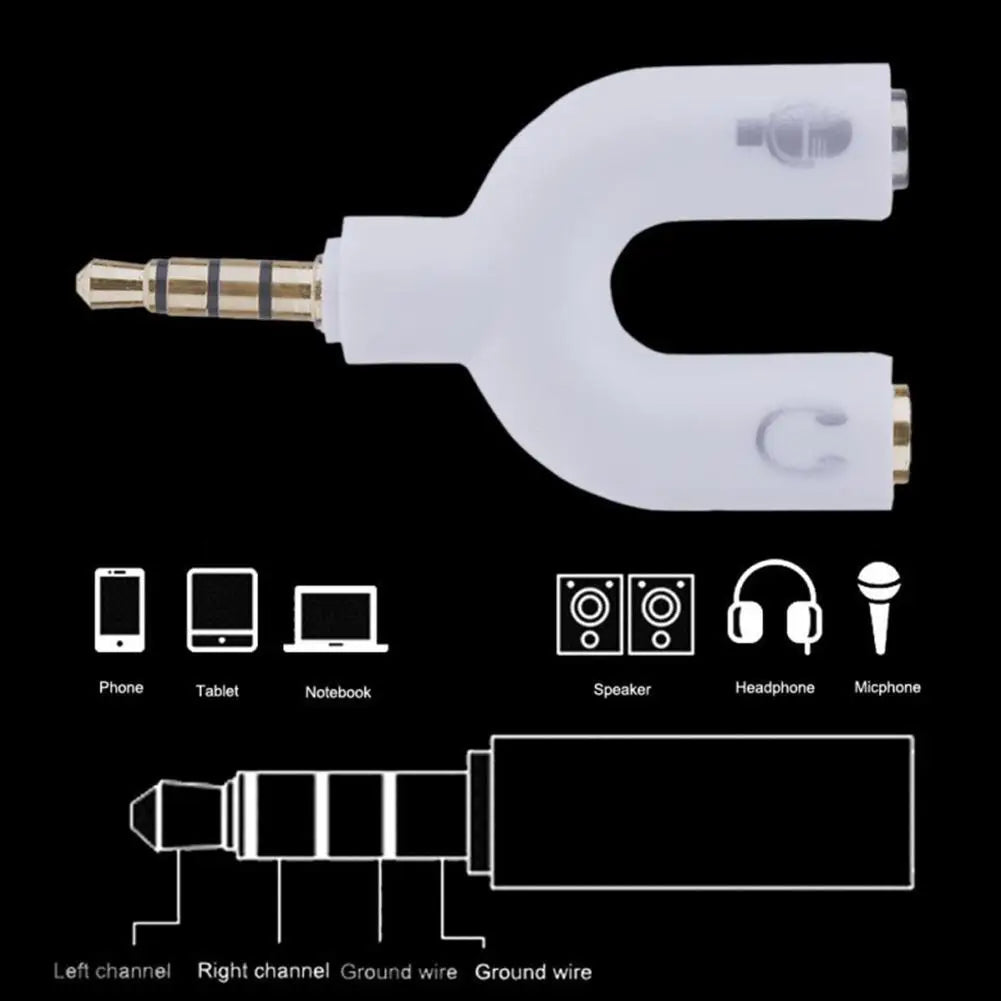 3.5mm Headphone & Microphone Splitter – U-Shaped Adapter