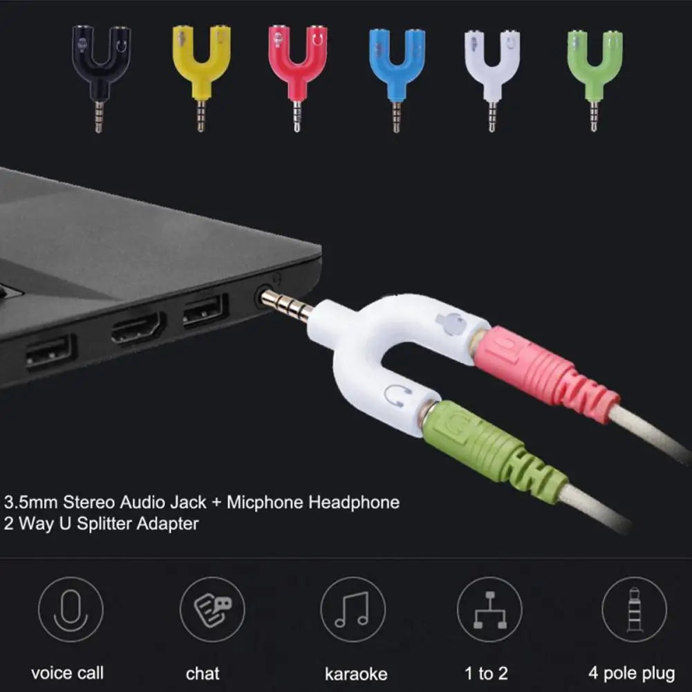 3.5mm Headphone & Microphone Splitter – U-Shaped Adapter