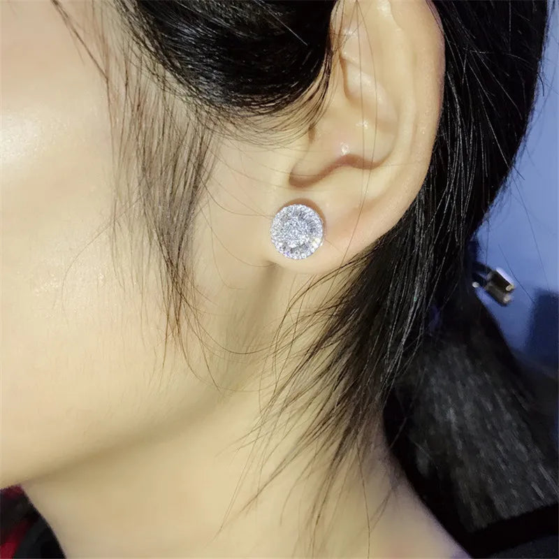 Silver-Tone Halo Cluster Stud Earrings