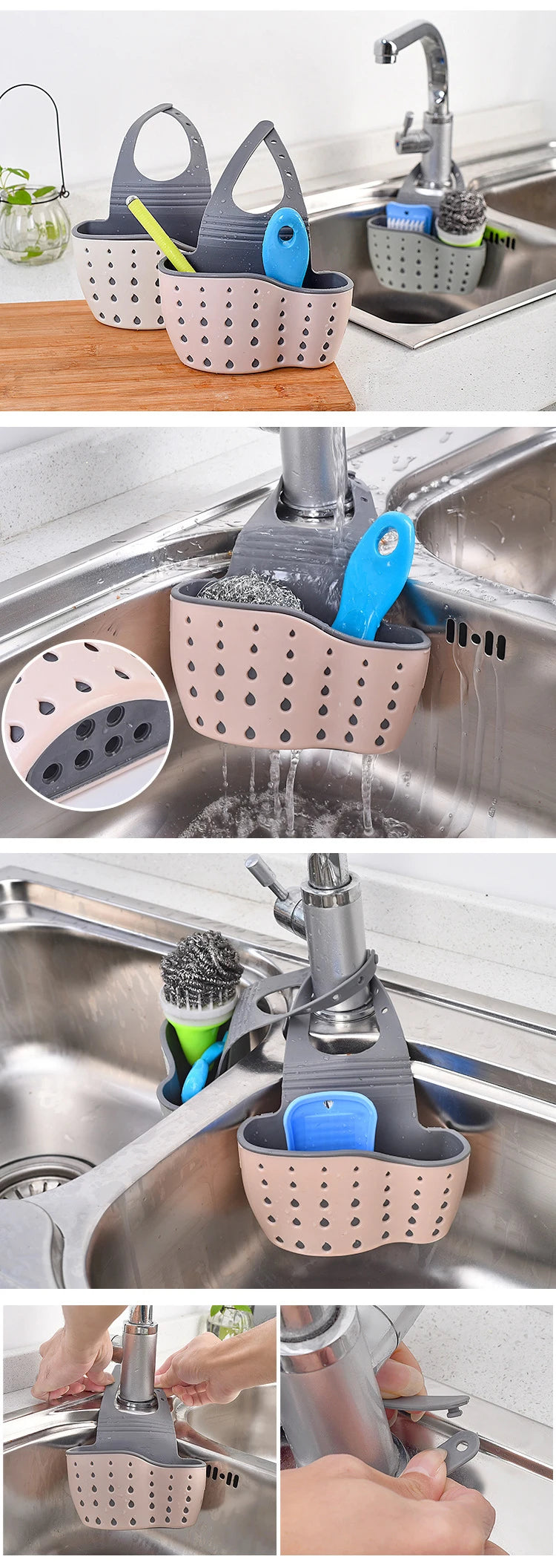 Adjustable Hanging Sink Caddy for Sponges & Soap