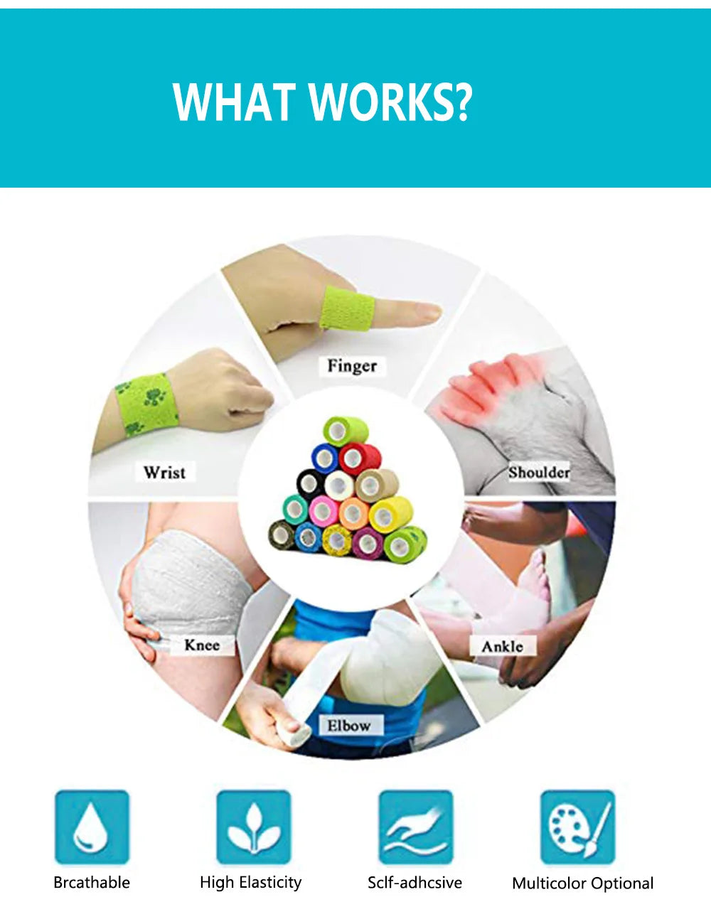Self-Adhering Elastic Wrap – 1 Roll, Four Widths