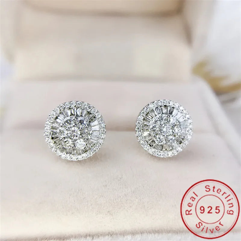 Silver-Tone Halo Cluster Stud Earrings