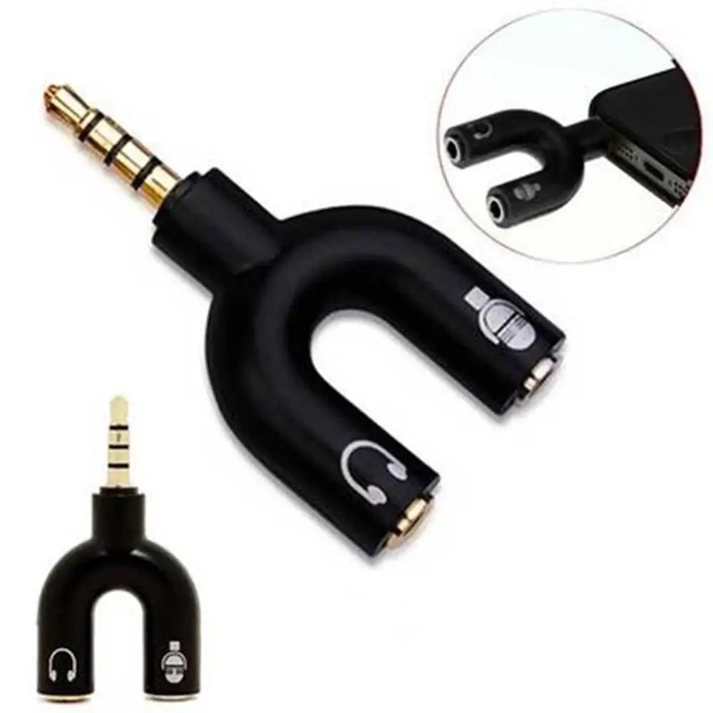 3.5mm Headphone & Microphone Splitter – U-Shaped Adapter