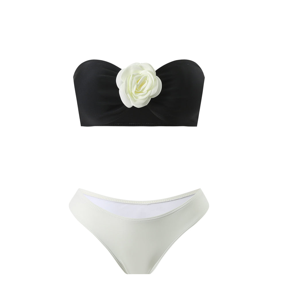 2025 European and American Color Matching Sexy New Rose Three-Piece Mesh Long Skirt Swimsuit Swimsuit Bikini Bikini