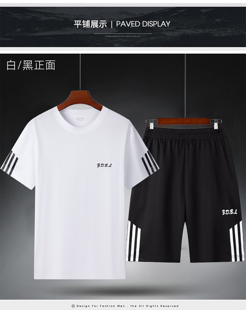 Sports Suit Men's Fitness Sweat Suit Summer Short-Sleeved T-Shirt Loose Quick-Drying Clothing Basketball Training Running Shorts