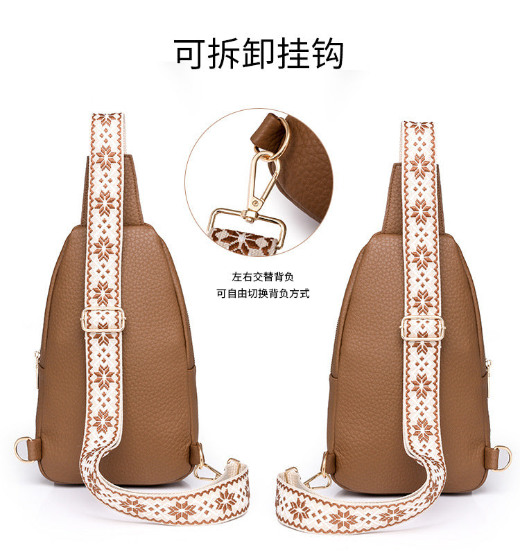 Cross-border Women's Chest Bag Soft Leather Fashion New Chest Crossbody Bag 2024 All-match Outgoing Backpack Casual Shoulder Bag