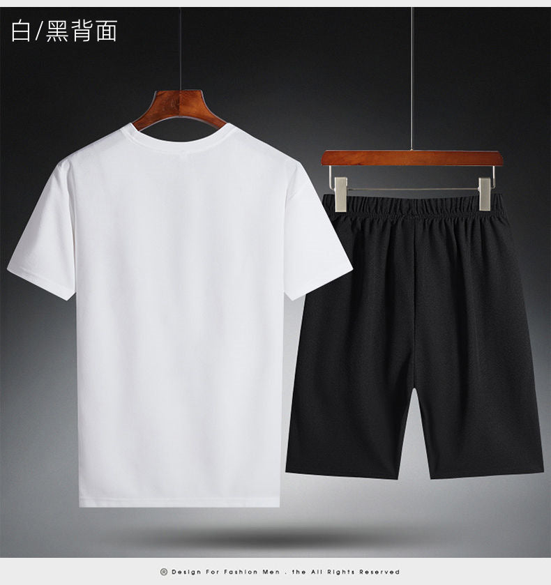 Sports Suit Men's Fitness Sweat Suit Summer Short-Sleeved T-Shirt Loose Quick-Drying Clothing Basketball Training Running Shorts