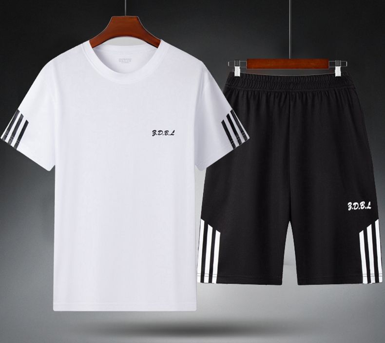 Sports Suit Men's Fitness Sweat Suit Summer Short-Sleeved T-Shirt Loose Quick-Drying Clothing Basketball Training Running Shorts
