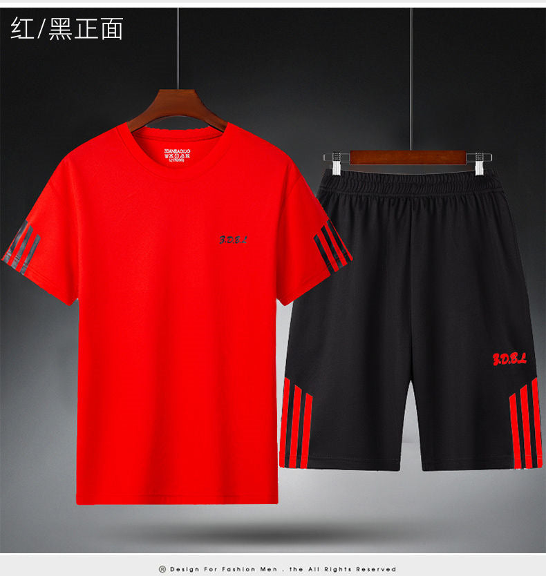Sports Suit Men's Fitness Sweat Suit Summer Short-Sleeved T-Shirt Loose Quick-Drying Clothing Basketball Training Running Shorts