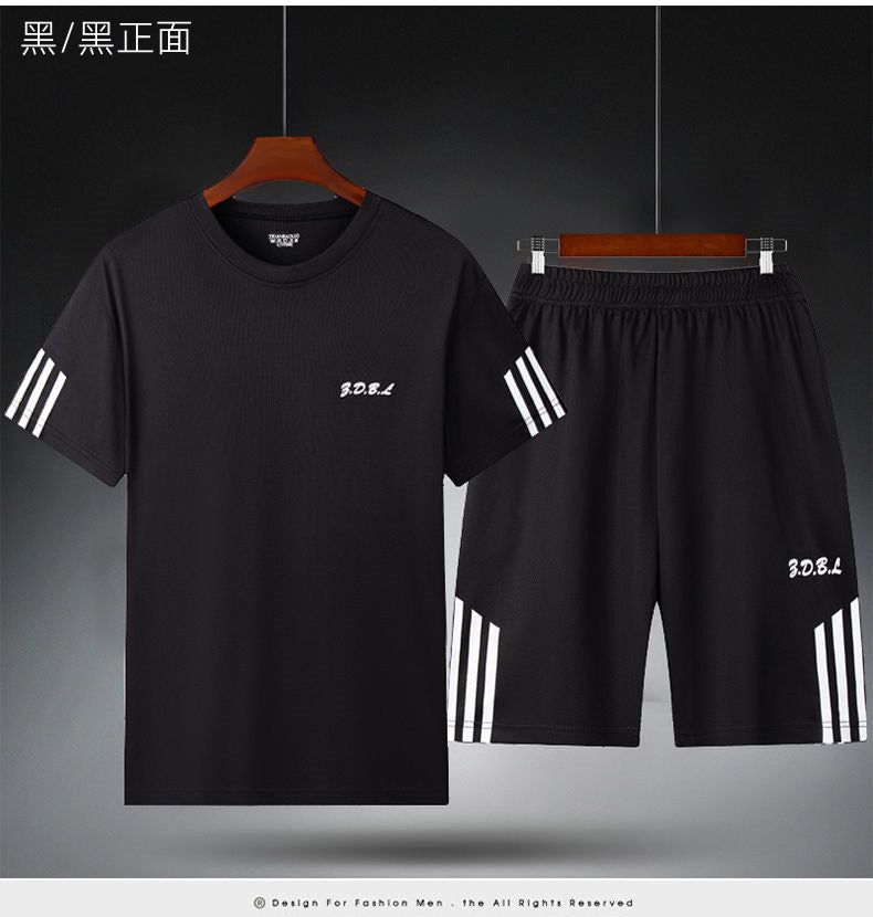 Sports Suit Men's Fitness Sweat Suit Summer Short-Sleeved T-Shirt Loose Quick-Drying Clothing Basketball Training Running Shorts