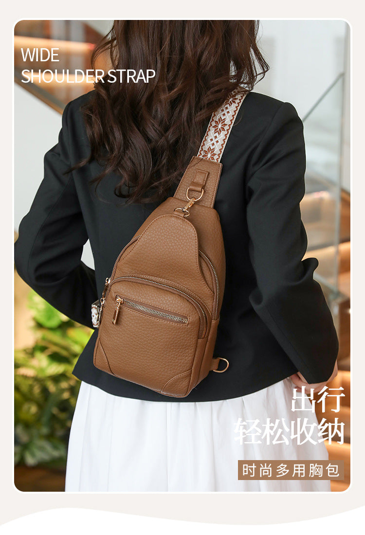 Cross-border Women's Chest Bag Soft Leather Fashion New Chest Crossbody Bag 2024 All-match Outgoing Backpack Casual Shoulder Bag
