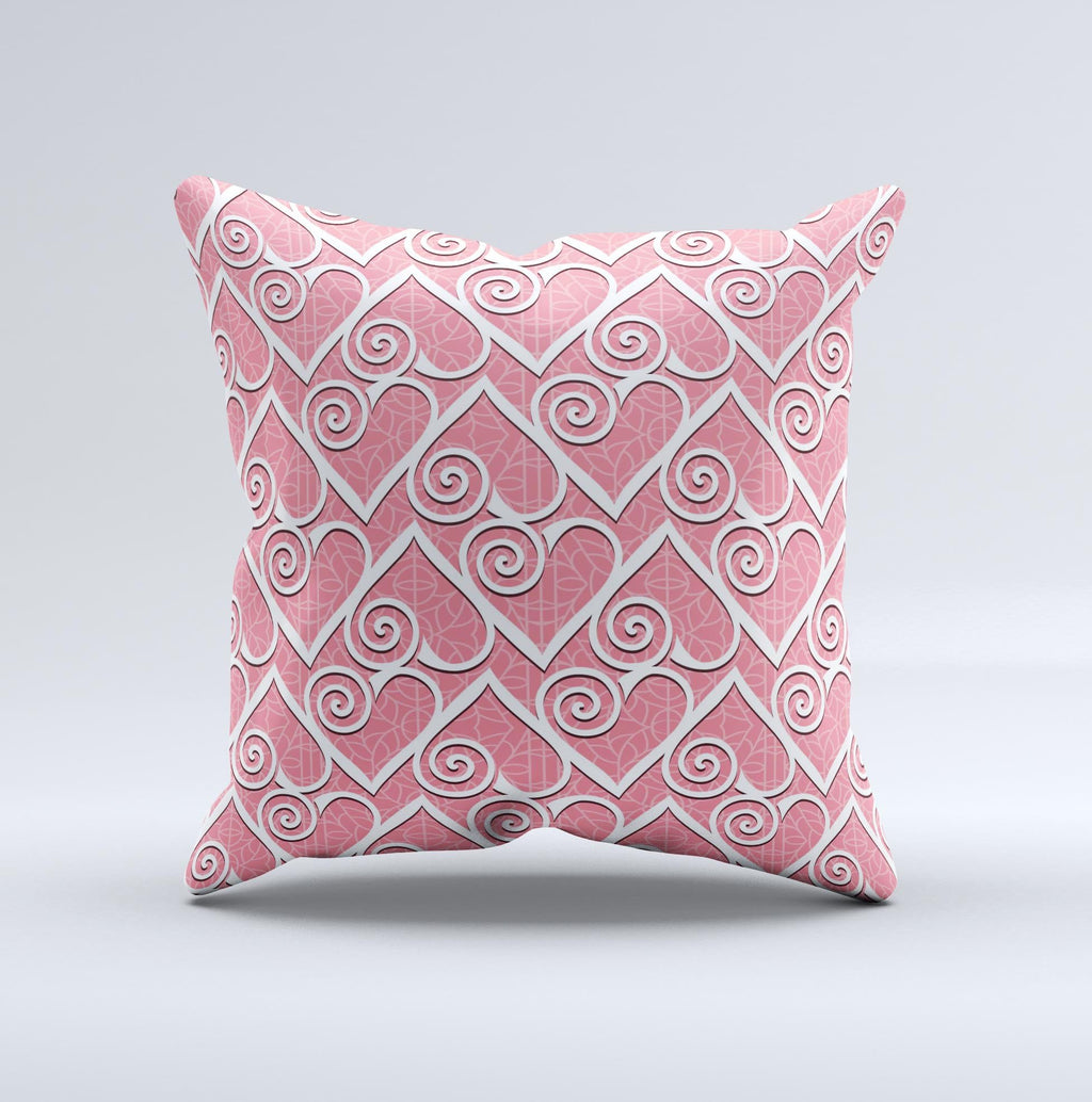 Pink & White Swirly Heart Ink-Fuzed Decorative Throw Pillow – Handmade in Virginia