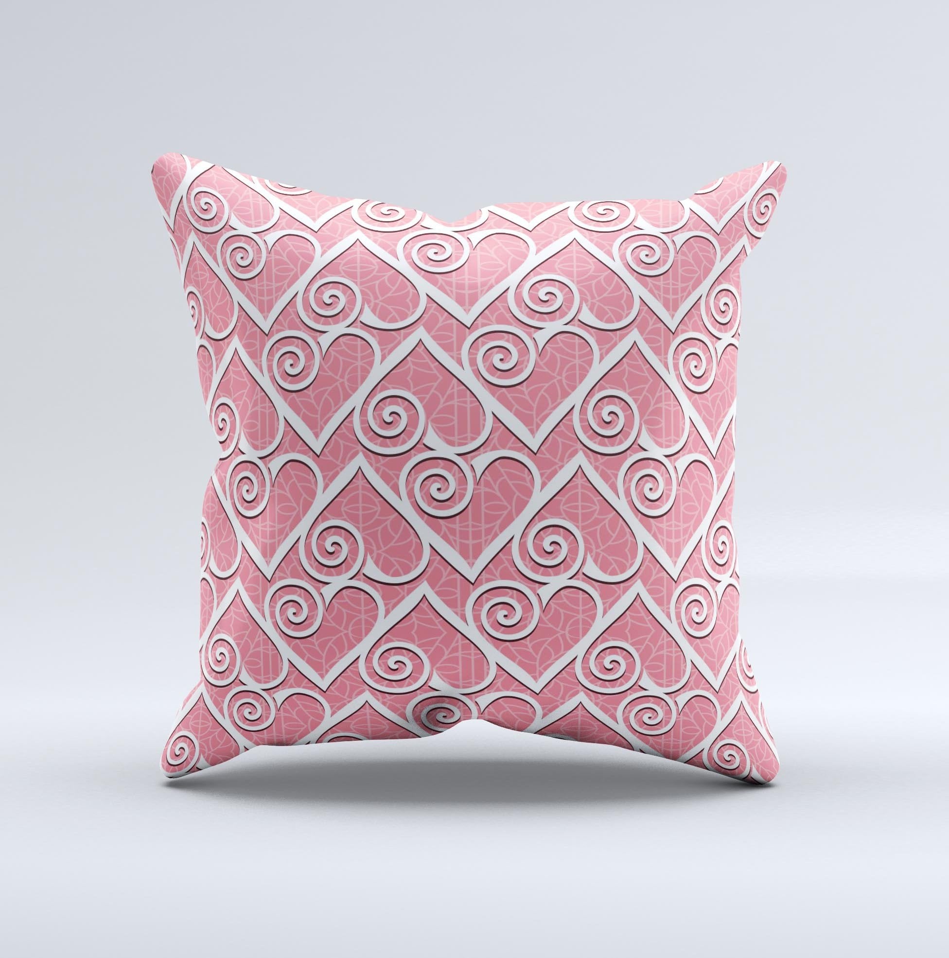 Pink & White Swirly Heart Ink-Fuzed Decorative Throw Pillow – Handmade in Virginia