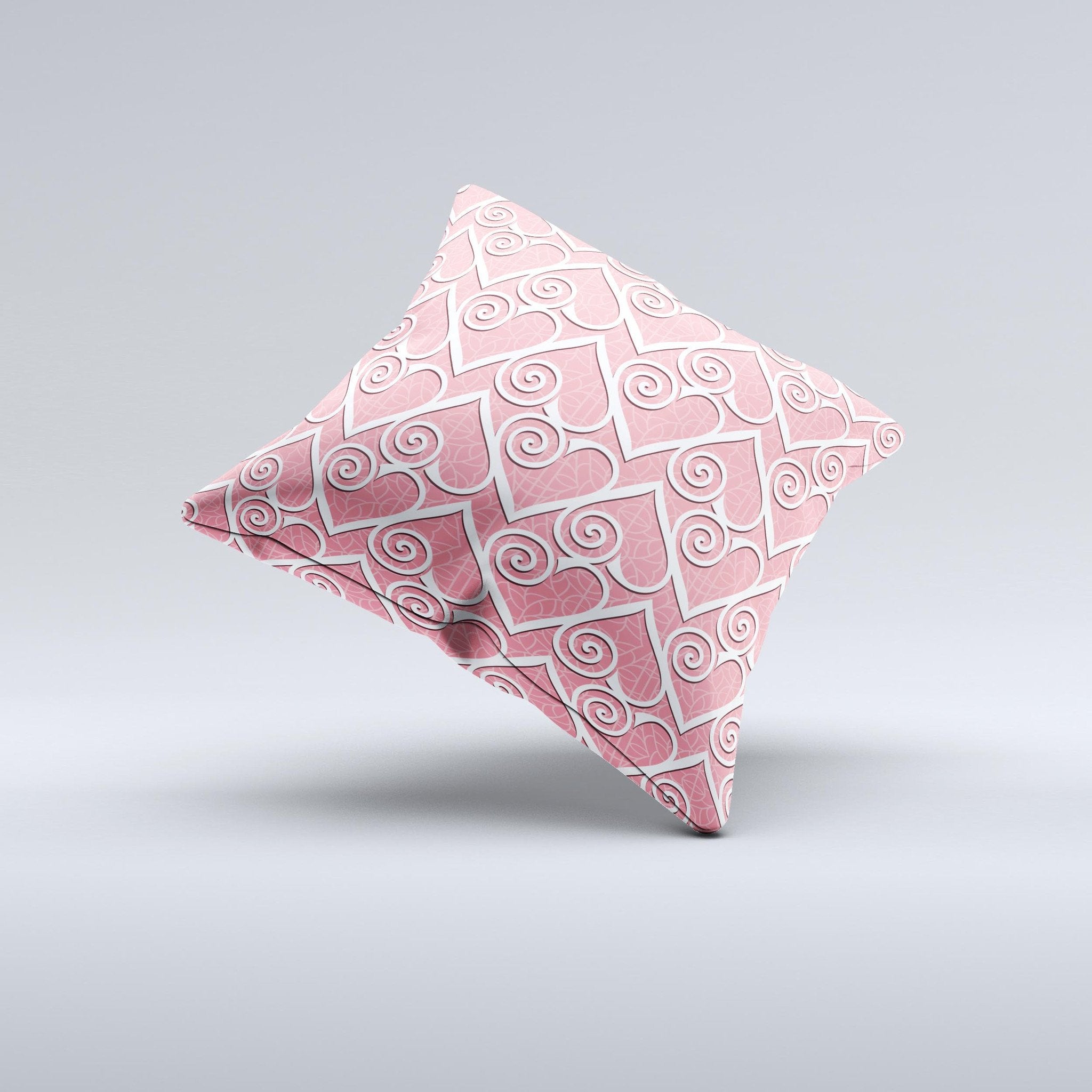 Pink & White Swirly Heart Ink-Fuzed Decorative Throw Pillow – Handmade in Virginia