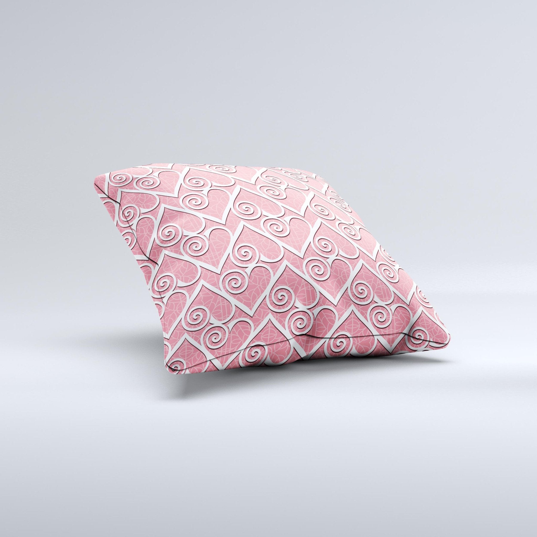 Pink & White Swirly Heart Ink-Fuzed Decorative Throw Pillow – Handmade in Virginia