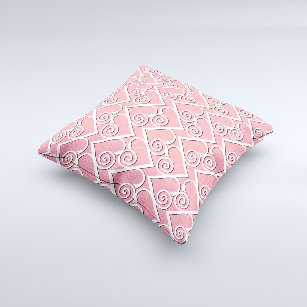 Pink & White Swirly Heart Ink-Fuzed Decorative Throw Pillow – Handmade in Virginia