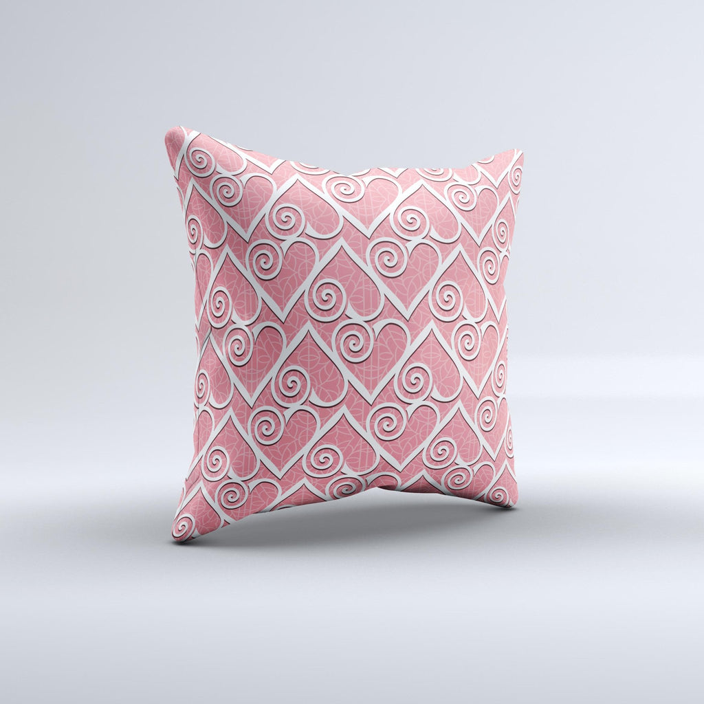 Pink & White Swirly Heart Ink-Fuzed Decorative Throw Pillow – Handmade in Virginia